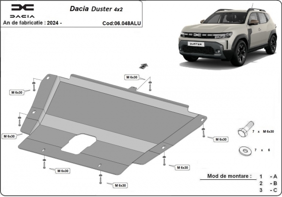 Protection sous moteur et de la boîte de vitesse Dacia Duster - 4x2 +4x4 - Aluminium