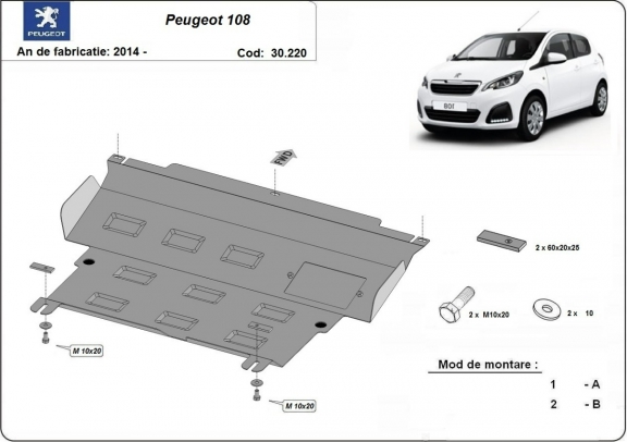 Protection sous moteur et de la boîte de vitesse Peugeot 108