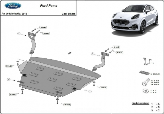 Protection sous moteur et de la boîte de vitesse Ford Puma