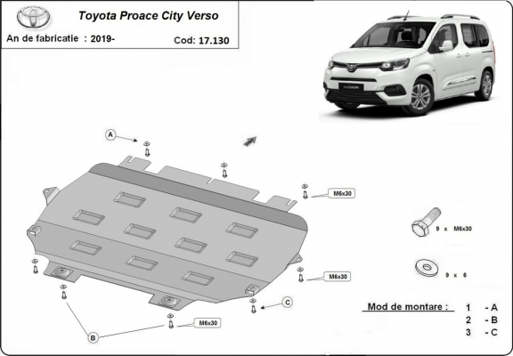 Protection sous moteur et de la boîte de vitesse Toyota Proace City Verso