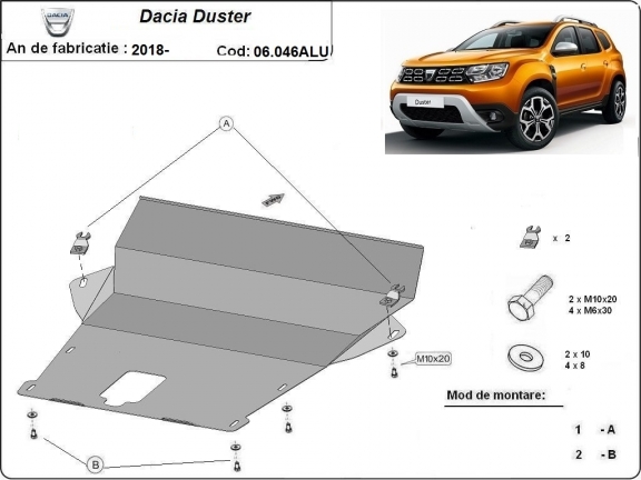 Aluminium protection sous moteur et de la boîte de vitesse Dacia Duster 