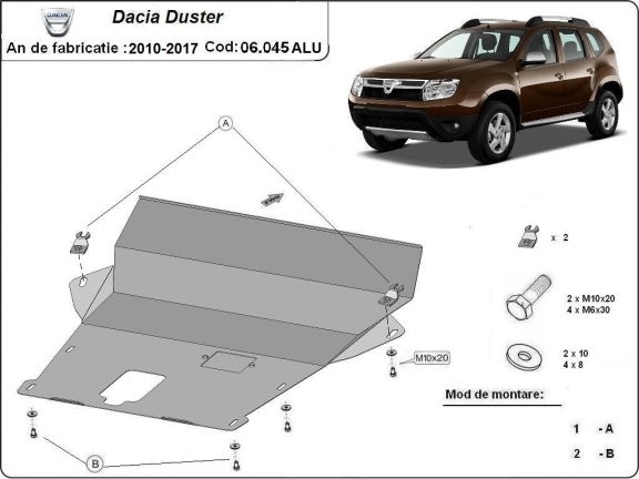 Aluminium protection sous moteur et de la boîte de vitesse Dacia Duster 