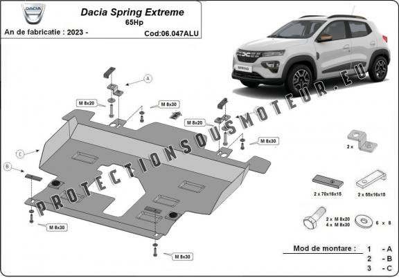Protection sous moteur et de la boîte de vitesse Dacia Spring Extreme - Aluminium 
