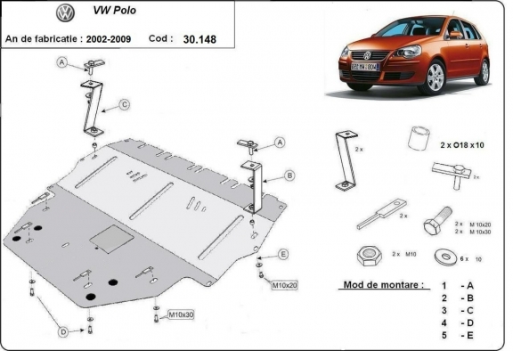 Protection sous moteur et de la boîte de vitesse Vw Polo - diesel