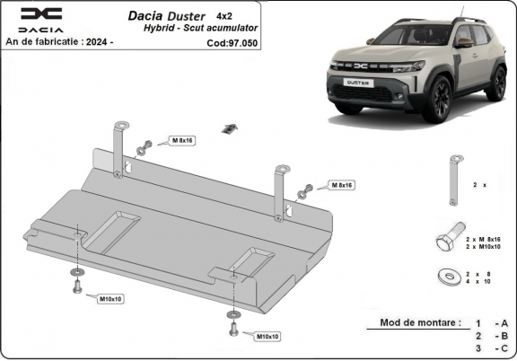 Protection de batterie en acier pour Dacia Duster Hybrid