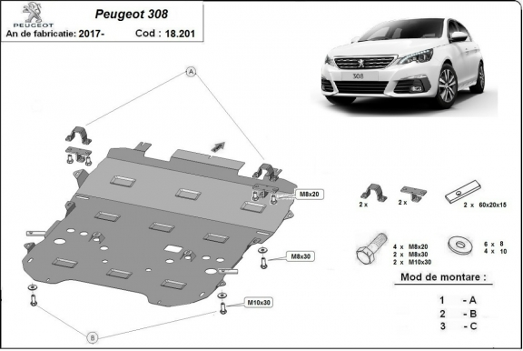 Protection sous moteur et de la boîte de vitesse Peugeot 308