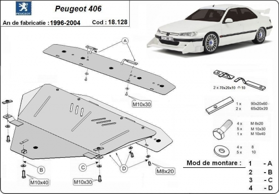 Protection sous moteur et de la boîte de vitesse Peugeot 406