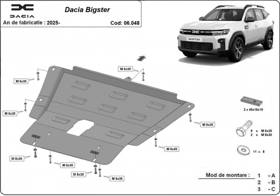 Protection sous moteur et de la boîte de vitesse Dacia Bigster - 4x4 + 4x2
