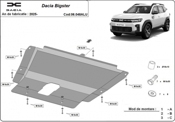 Protection sous moteur et de la boîte de vitesse Dacia Bigster Aluminium - 4x4 +4x2