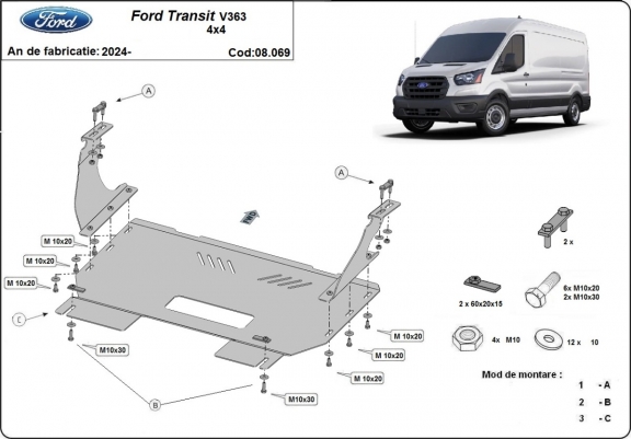 Protection sous moteur et de la boîte de vitesse Ford Transit V363 4x4