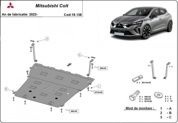 Protection sous moteur et de la boîte de vitesse Mitsubishi Colt