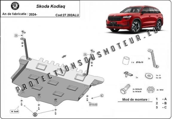 Aluminium protection sous moteur et de la boîte de vitesse Skoda Kodiaq