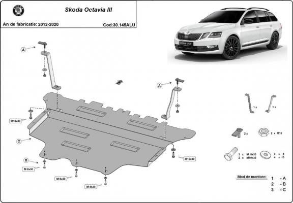 Aluminium protection sous moteur et de la boîte de vitesse Skoda Octavia 3