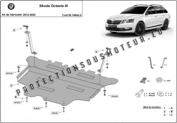 Aluminium protection sous moteur et de la boîte de vitesse Skoda Octavia 3