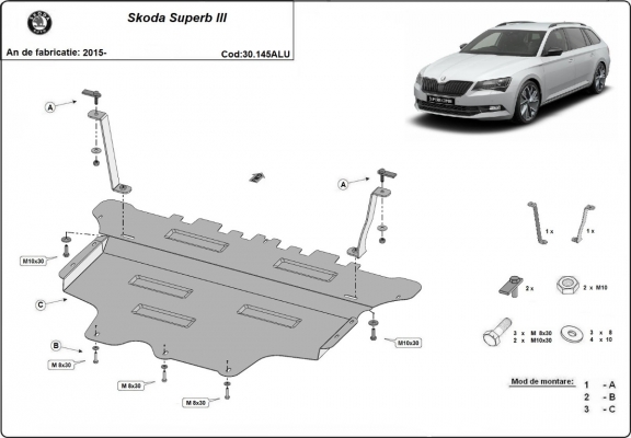 Aluminium protection sous moteur et de la boîte de vitesse Skoda Superb III