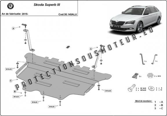 Aluminium protection sous moteur et de la boîte de vitesse Skoda Superb III