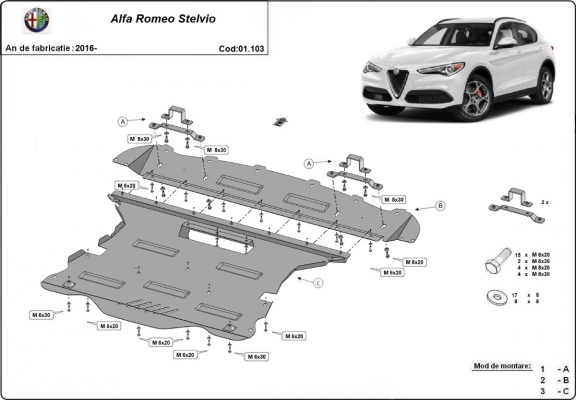 Protection sous moteur et de la boîte de vitesse Alfa Romeo Stelvio