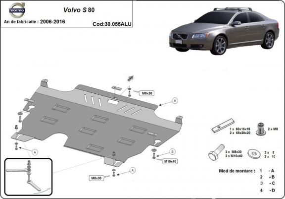Aluminium protection sous moteur et de la boîte de vitesse Volvo S80