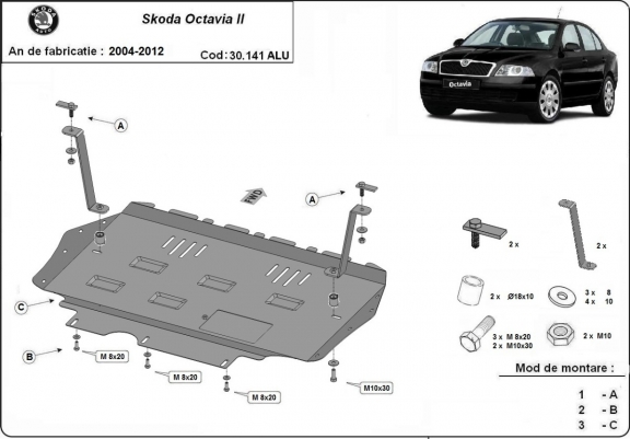Aluminium protection sous moteur et de la boîte de vitesse Skoda Octavia 2