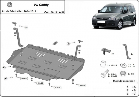 Aluminium protection sous moteur et de la boîte de vitesse VW Caddy