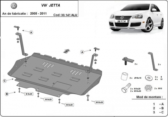 Aluminium protection sous moteur et de la boîte de vitesse VW Jetta