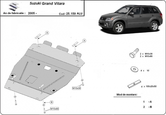 Aluminium protection sous moteur et de la radiateur Suzuki Grand Vitara 2