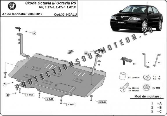 Aluminium protection sous moteur et de la boîte de vitesse Skoda Octavia 2