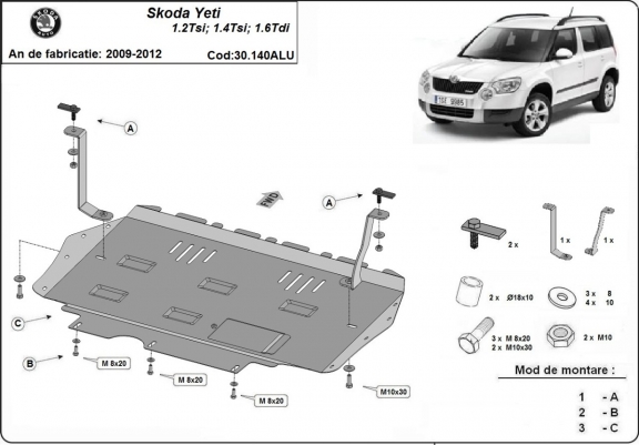 Aluminium protection sous moteur et de la boîte de vitesse Skoda Yeti