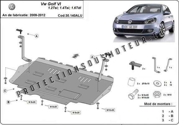Aluminium protection sous moteur et de la boîte de vitesse VW Golf 6