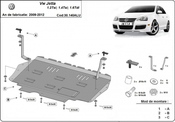 Aluminium protection sous moteur et de la boîte de vitesse VW Jetta