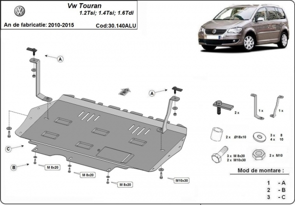 Aluminium protection sous moteur et de la boîte de vitesse Volkswagen Touran