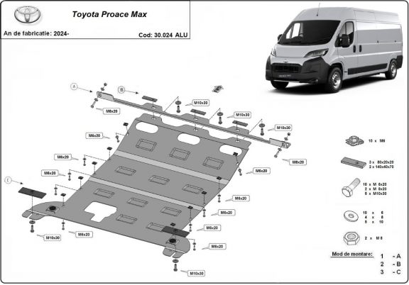 Aluminium protection sous moteur et de la boîte de vitesse Toyota Proace Max
