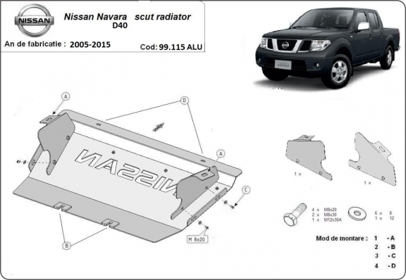 Aluminium protection de radiateur Nissan Navara D40