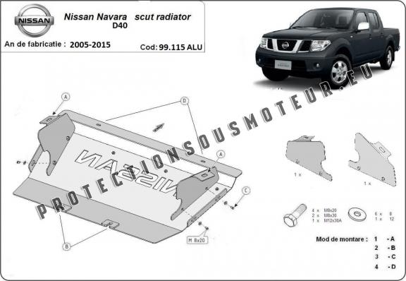 Aluminium protection de radiateur Nissan Navara D40