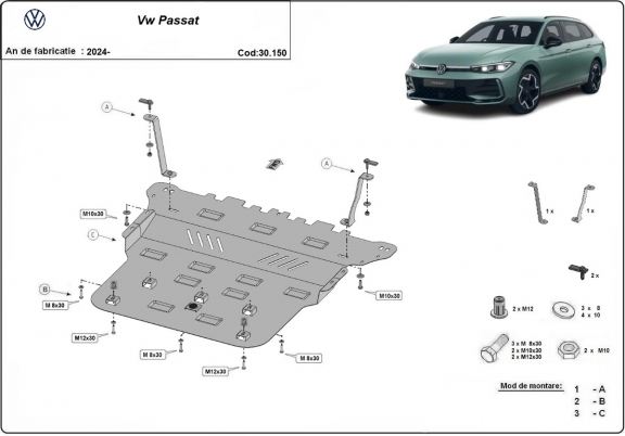 Protection sous moteur et de la boîte de vitesse VW Passat 