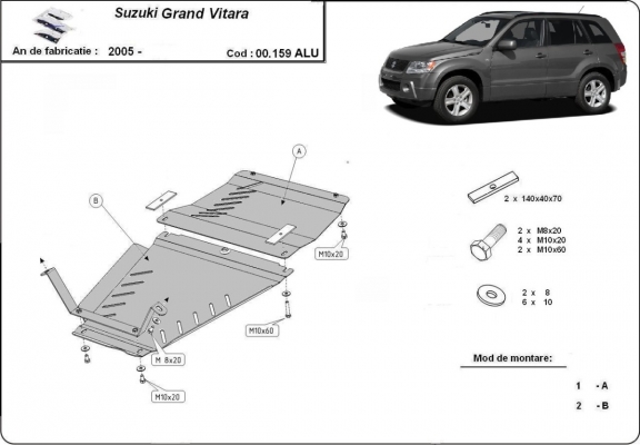 Aluminium protection de la boîte de vitesse et de transfert Suzuki Grand Vitara 2
