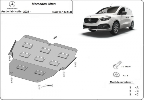 Aluminum protection sous moteur et de la boîte de vitesse Mercedes Citan