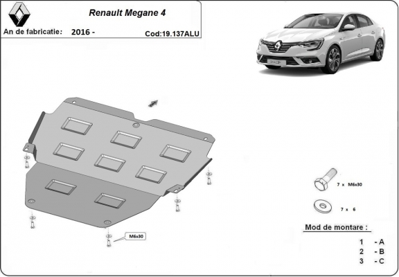 Aluminium protection sous moteur et de la boîte de vitesse Renault Megane IV