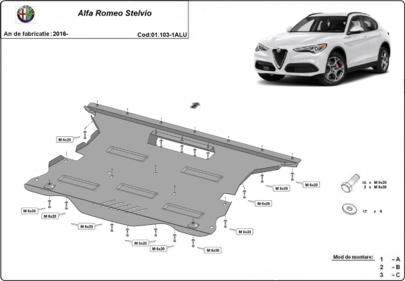 Aluminium protection sous moteur et de la boîte de vitesse Alfa Romeo Stelvio