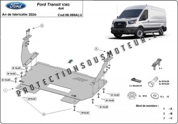 Aluminium protection sous moteur et de la boîte de vitesse Ford Transit V363 4x4