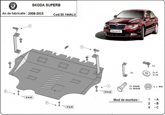 Aluminium protection sous moteur et de la boîte de vitesse Skoda Superb II