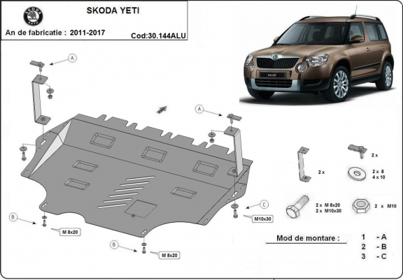 Aluminium protection sous moteur et de la boîte de vitesse Skoda Yeti