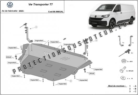 Acier galvanisé protection sous moteur et de la boîte de vitesse Volkswagen Transporter T7