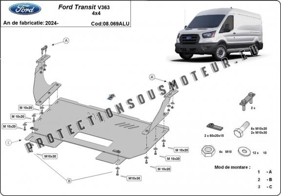 Aluminium protection sous moteur et de la boîte de vitesse Ford Transit 4x4