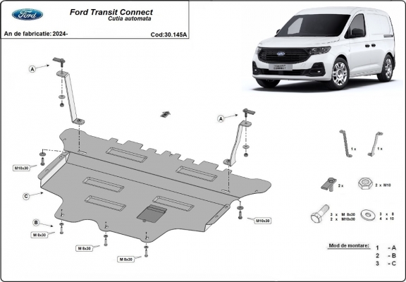 Protection sous moteur et de la boîte de vitesse Ford Transit Connect- Boîte de vitesse automatique
