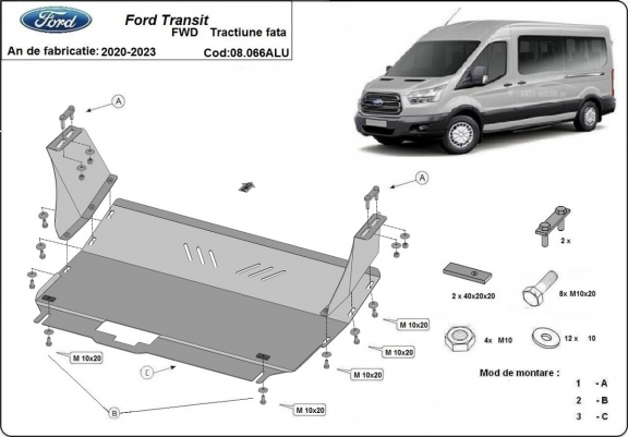 Aluminium protection sous moteur et de la boîte de vitesse Ford Transit FWD