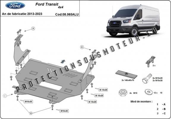 Aluminium protection sous moteur et de la boîte de vitesse Ford Transit 4x4