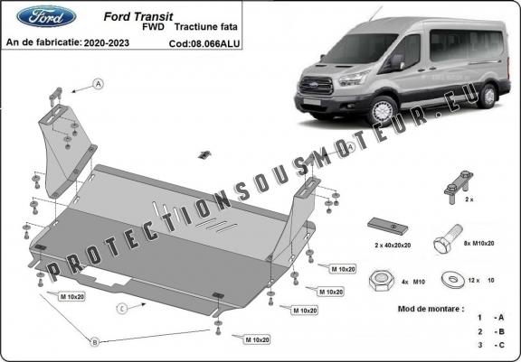 Aluminium protection sous moteur et de la boîte de vitesse Ford Transit FWD
