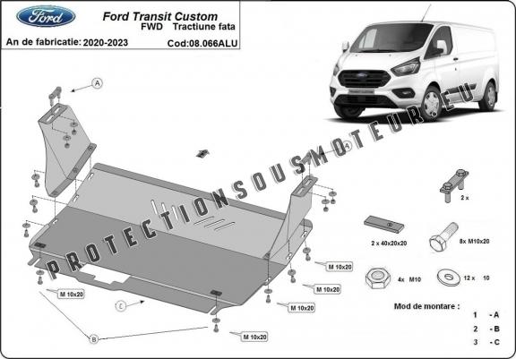 Aluminium protection sous moteur et de la boîte de vitesse Ford Transit Custom - FWD