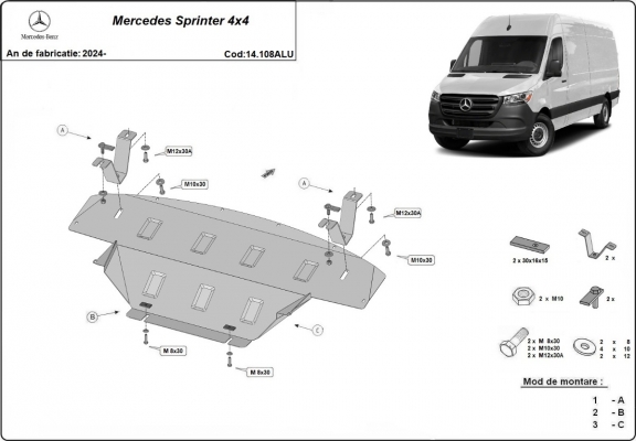 Protection sous moteur et de la boîte de vitesse Mercedes Sprinter 907 4x4-Aluminium